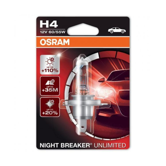 Vaizdas Osram lemputės Night Breaker Unlimited,+110%, H4, 60/55W, 1vnt                                                                                        