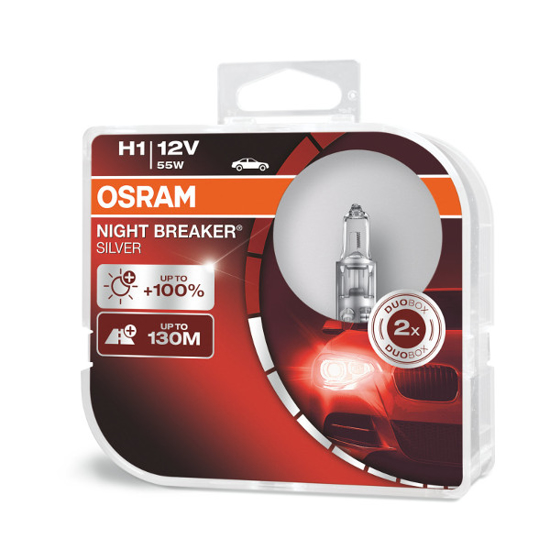 Изображение Osram lemputes SILVER +100%, H1, 55W, DUO 64150NBS-HCB                                                                                                