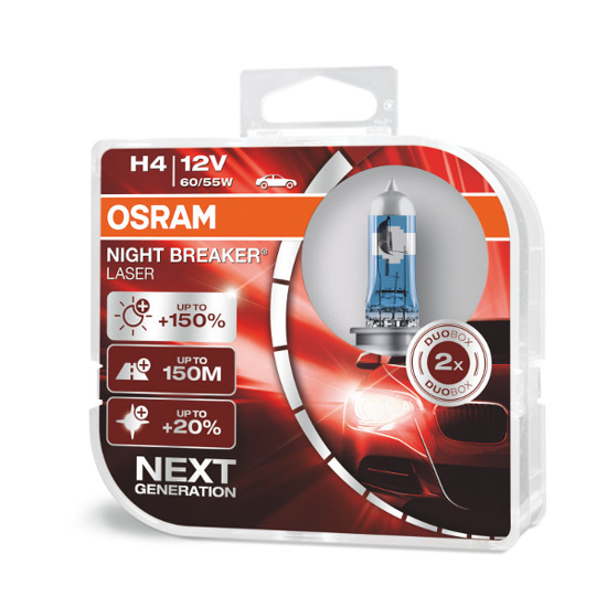 Vaizdas Osram lemputės Night Breaker Laser,+150%, H4, 60/55W, DUO O64193NL                                                                                    