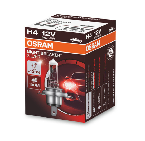 Изображение Osram lemputes SILVER +100%, H4, 60/55W 64193NBS                                                                                                      