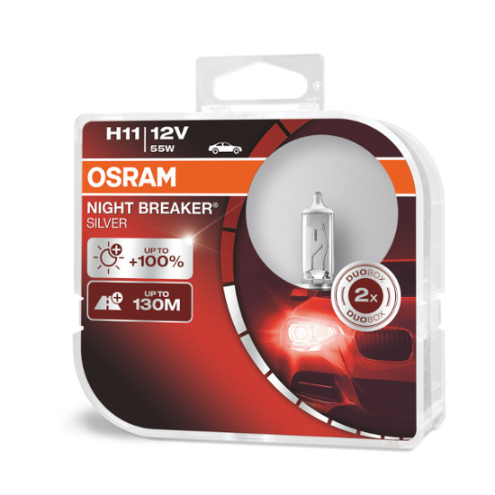 Изображение Osram lemputes SILVER +100%, H11, 55W, DUO 64211NBS-HCB                                                                                               