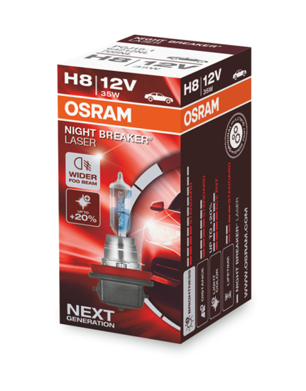 Vaizdas Osram lemputės Night Breaker Laser,+150%, H8, 35W, 1vnt 64212NL                                                                                       