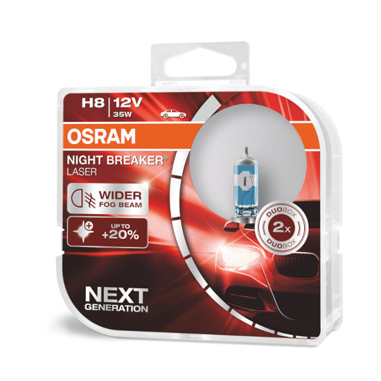 Vaizdas Osram lemputės Night Breaker Laser,+150%, H8, 35W,2 vnt, DUO O6421                                                                                    