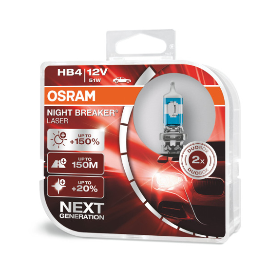 Изображение Osram lemputes Night Breaker Laser,+150%, HB4, 51W,2 vnt, DUO O900                                                                                    
