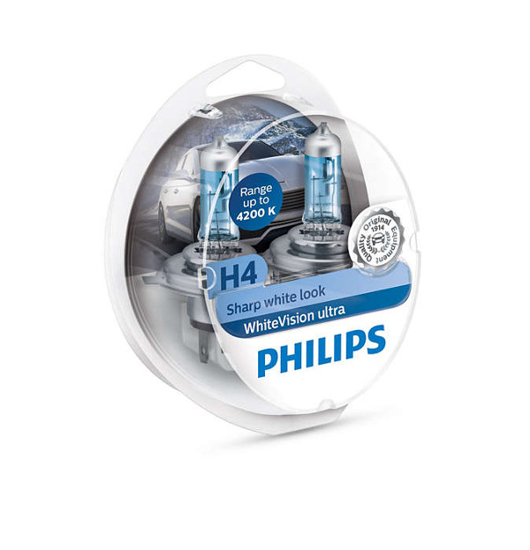 Vaizdas Philips lemputės White Vision Ultra, +60%  H4, 60/55W, DUO 12342WV                                                                                    