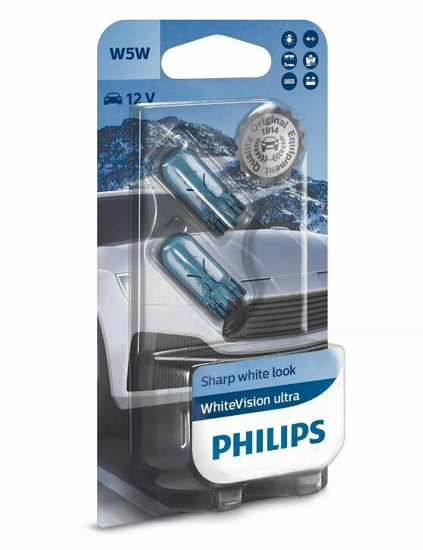 Picture of PHILIPS WhiteVision Ultra, W2,1x9,5d 12V W5W T10 5W 12961WVUB2                                                                                        