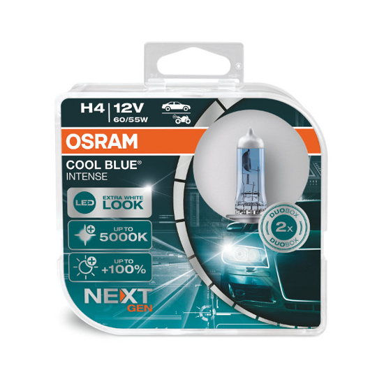 Изображение Osram lemputes, H4, COOL BLUE Intense, NextGen, 5000K 60/55W 64193                                                                                    